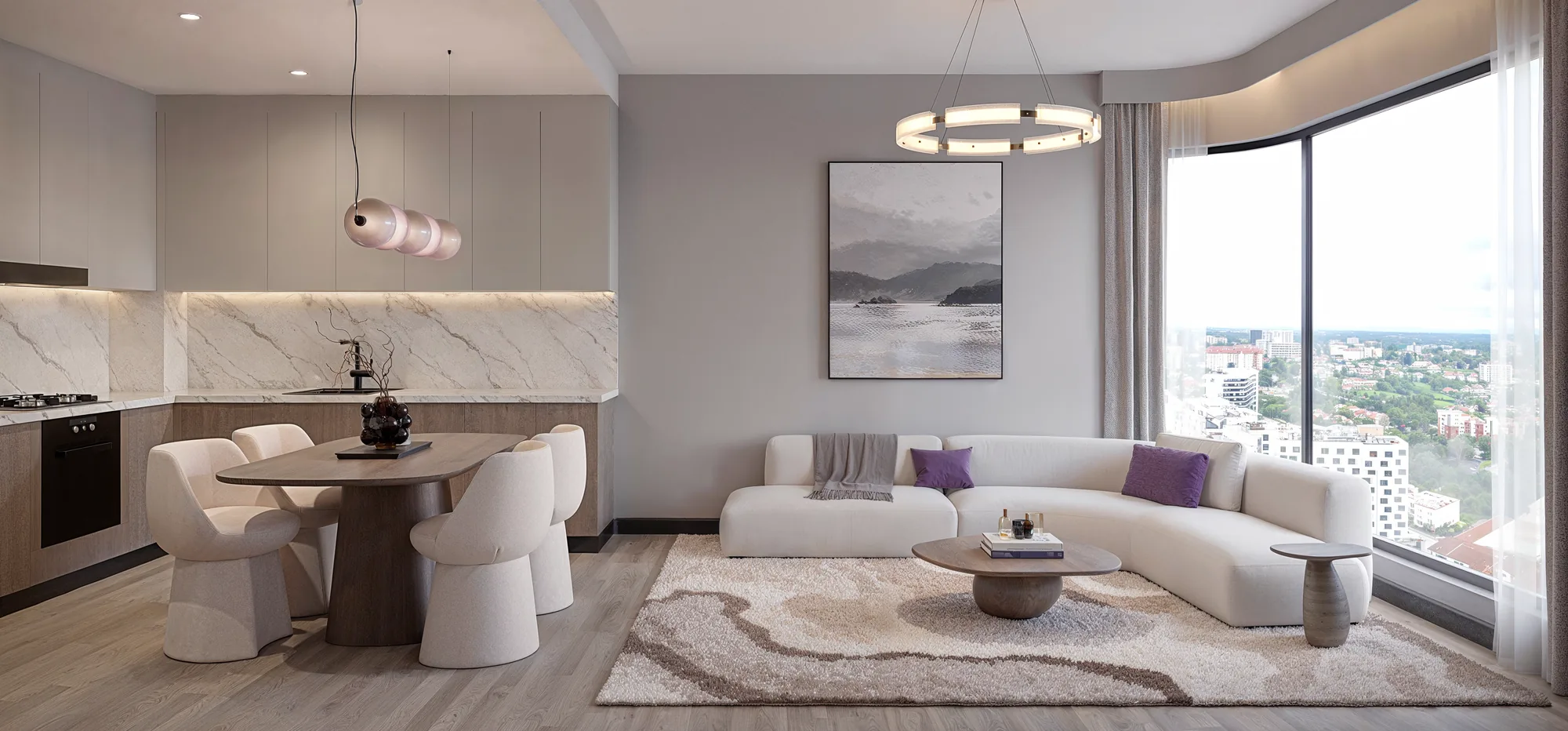 Amethyst one-bedroom living and dining room